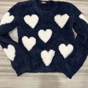Harper Canyon Heart Pattern Sweater - Dark Blue and White